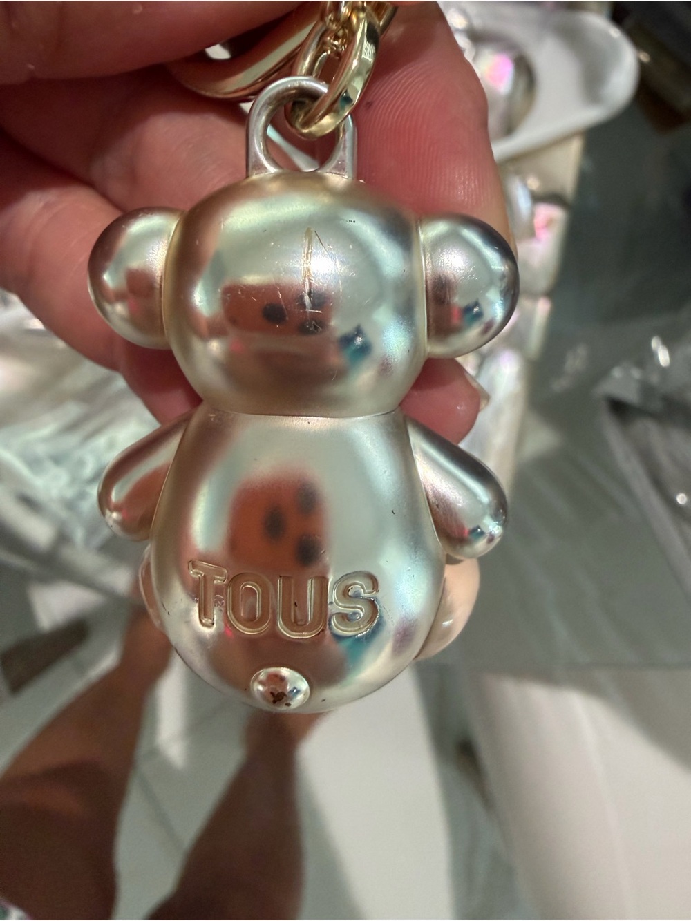TOUS Gray Bear Keychain with Cream Feet and Gold Hardware - Picture 9 of 9